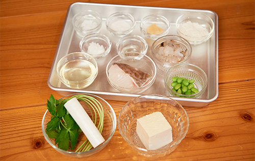 とうふの彩り茶巾に使う材料